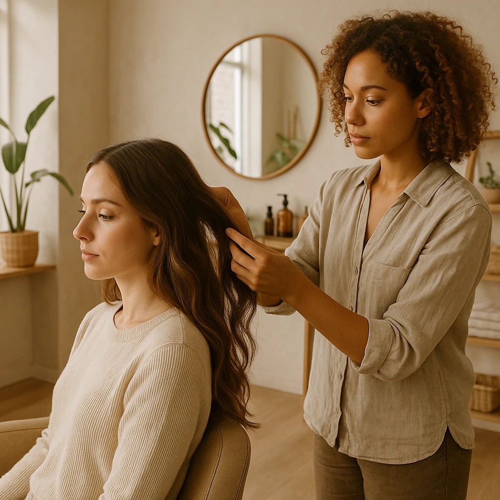 Consulta profesional en una peluquería de belleza consciente